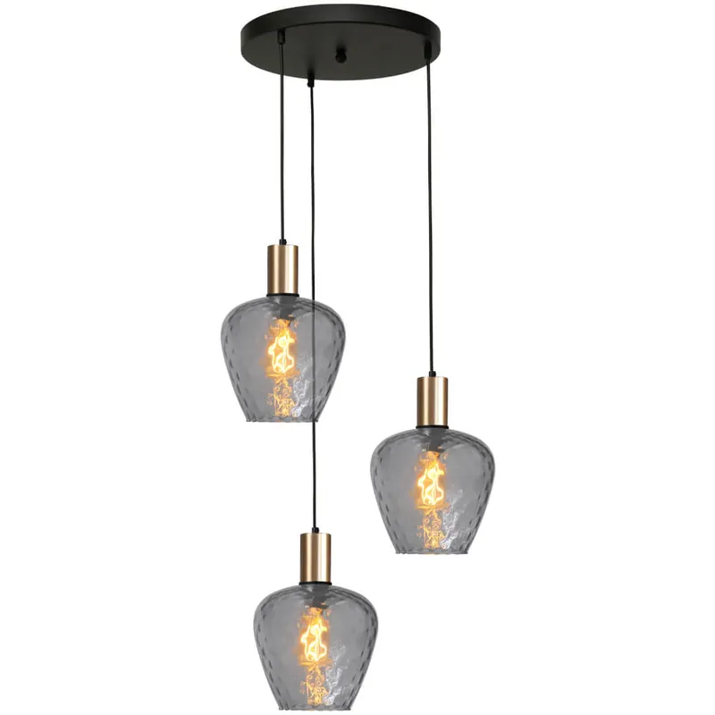 Masterlight - 3-lichts vide hanglamp - goud - Porto met Diamond smoke glazen Lage Kosten