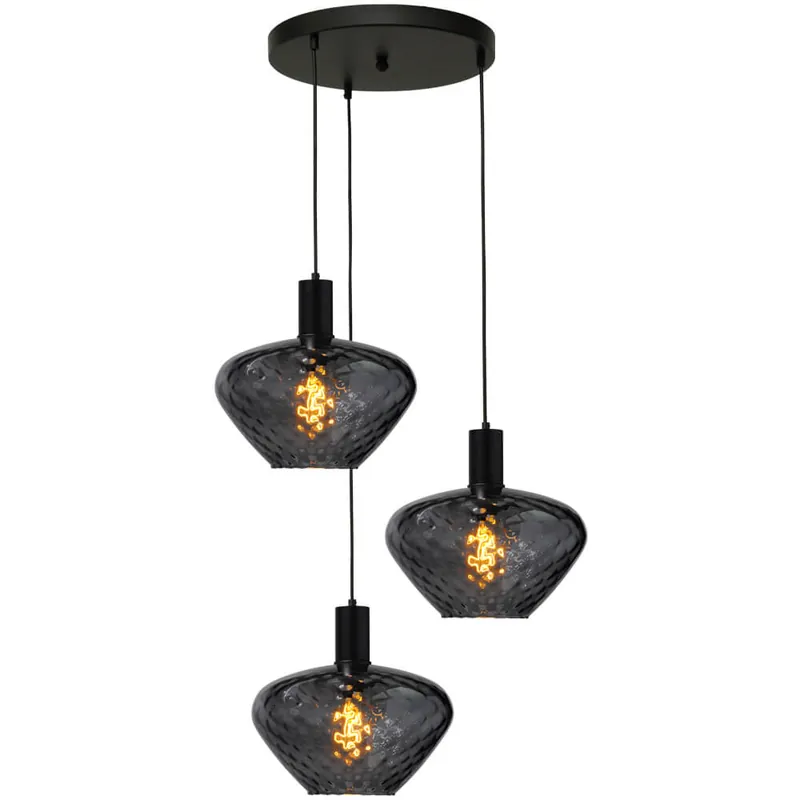Express Levering Masterlight - 3-lichts vide hanglamp - zwart - Porto met Blossom smoke glazen