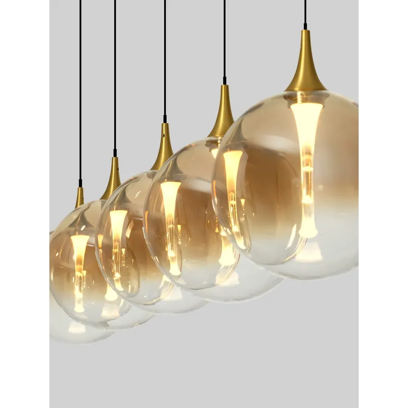 Lyora - Hanglamp Orenda recht 5-lichts amber glas Favoriet
