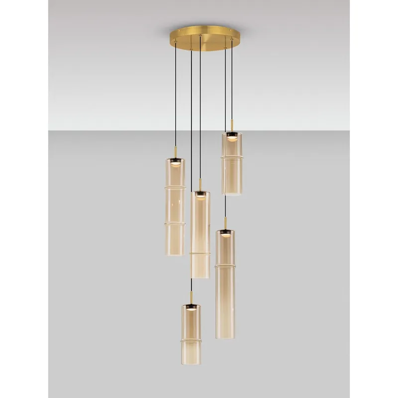 Lyora - Unieke hanglamp Sano rond 5-lichts goud Favoriet