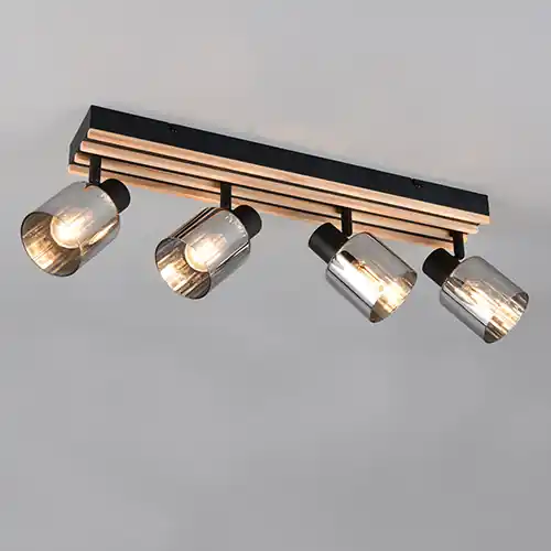 Trio - Plafondlamp 4-lichts Travia zwart met hout Rechtstreeks Van De Fabrikant