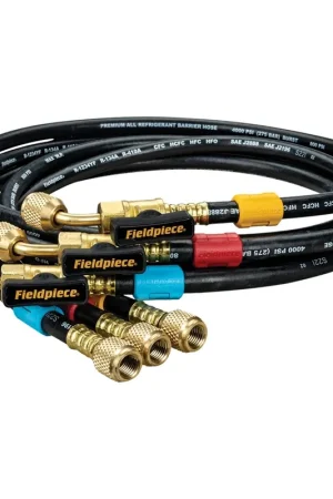 Fieldpiece 4-laags slangenset 1x 45° met kogelafsluiters 1/4" x 1/4" rood/geel/blauw l= 150 cm (A1/A2L/A3) Op = Op