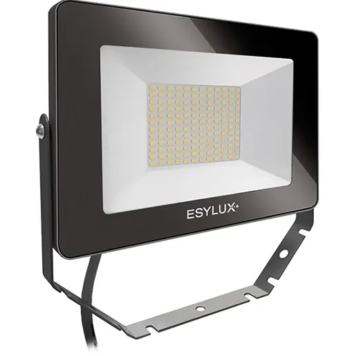 Esylux OFL LED schijnwerper 830 symm 3000K 5000lm 252x240mm >80° - Extreem breedstralend Vrij kabeluiteinde IP65 zwart EL10810879 Nu Kopen